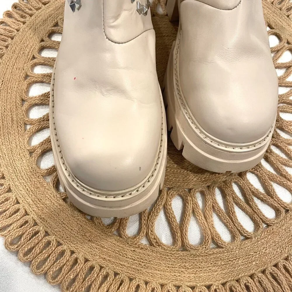 Ash Lenny Studded Leather Chelsea Boots Ivory Size 38